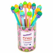 Ручка с топпером шариковая ЮНЛАНДИЯ "Кактус", корпус ассорти, СИНЯЯ, пишущий узел 0,7 мм, 143800