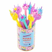 Ручка с топпером шариковая ЮНЛАНДИЯ "Единорог-пончик", корпус ассорти, СИНЯЯ, пишущий узел 0,7 мм, 143803