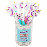 Ручка с топпером шариковая ЮНЛАНДИЯ "Единорожка", корпус ассорти, СИНЯЯ, пишущий узел 0,7 мм, 143806