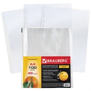 Папки-файлы перфорированные А4 BRAUBERG "PREMIUM", КОМПЛЕКТ 100 шт., матовые, 45 мкм, 221713