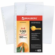 Папки-файлы перфорированные, А4, BRAUBERG "STANDARD", комплект 100 шт., матовые, 30 мкм, 221991