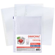 Папки-файлы перфорированные, А4, ОФИСМАГ "ПРЕМИУМ", комплект 100 шт., гладкие, 38 мкм, 224601