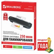 Пленки-заготовки для ламинирования БОЛЬШОГО ФОРМАТА, А3, КОМПЛЕКТ 100 шт., 250 мкм, BRAUBERG, 531779