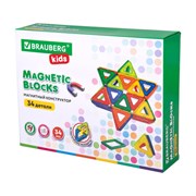 Магнитный конструктор BIG MAGNETIC BLOCKS-34, 34 детали, с колесной базой, BRAUBERG KIDS, 663845