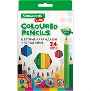 Карандаши цветные утолщенные BRAUBERG KIDS, 24 цвета, шестигранные, грифель 5 мм, натуральное дерево, 181879