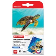 Фотобумага глянцевая, 10х15 см, 180 г/м2, односторонняя, 50 листов, BRAUBERG ORIGINAL, 364009