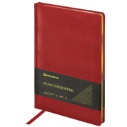 Еженедельник недатированный А5, 145х215 мм, BRAUBERG "Iguana", под кожу, 64 л., красный, 114477