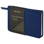 Еженедельник недатированный МАЛЫЙ ФОРМАТ 95х155 мм, А6, BRAUBERG "Iguana", под кожу, 64 л., синий, 114479