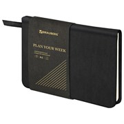 Еженедельник недатированный МАЛЫЙ ФОРМАТ 95х155 мм, А6, BRAUBERG "Iguana", под кожу, 64 л., черный, 114480