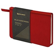 Еженедельник недатированный МАЛЫЙ ФОРМАТ 95х155 мм, А6, BRAUBERG "Iguana", под кожу, 64 л., красный, 114481