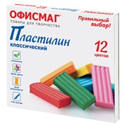 Пластилин классический ОФИСМАГ, 12 цветов, 240 г, СО СТЕКОМ, 106677
