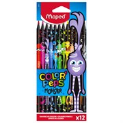 Карандаши цветные MAPED "COLOR PEP'S Black Monster", 12 цветов, трехгранные, 862612