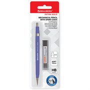 Карандаш механический 0,5 мм + грифели HB 12 штук на блистере, BRAUBERG EXTRA GOLD, корпус SOFT TOUCH, ластик, 181964