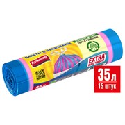 Мешки для мусора с завязками 35 л, в рулоне, 15 шт., ПСД, 20 мкм, 50х60 см, "ПОЛОСАТИКИ", голубой/розовый, Avikomp, 40196