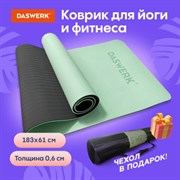 Коврик для йоги и фитнеса спортивный двухцветный, ТПЭ, 183x61x0,6 см, светло-зеленый/чёрный, DASWERK (ДАСВЕРК), 680031