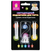 Цифра-подсвечник "2" светодиодная, ЗОЛОТАЯ СКАЗКА, в наборе 4 свечи 6 см, 1 батарейка, 591425