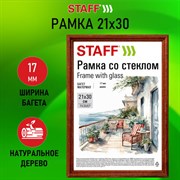 Рамка 21х30 см со стеклом, багет 17 мм дерево, STAFF "Classic", темно-коричневая, 391363