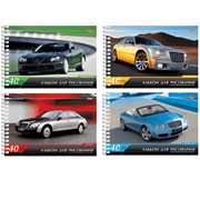 Альбом для рисования, А4, 40 листов, спираль, обложка картон, HATBER, 205х300 мм, "Престижные авто" (5 видов), 004146, 40А4Всп