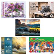Альбом для рисования, А4, 40 листов, скоба, обложка картон, HATBER, 205х290 мм, "Ассорти", 051869, 40А4В