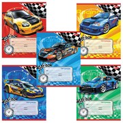 Тетрадь 12 л., HATBER, косая линия, обложка картон, "Спортивные авто" (микс в спайке), 013954, 12Т5В6