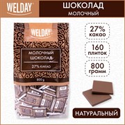 Шоколад порционный высшего качества WELDAY (ВЭЛДЭЙ) "Молочный 27%", 800 г (160 плиток по 5 г), пакет, 622406