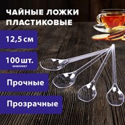 Ложка чайная одноразовая пластиковая 125 мм, прозрачная, КОМПЛЕКТ 100 шт., ЭТАЛОН, WELDAY (ВЭЛДЭЙ), 607831