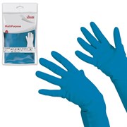 Перчатки МНОГОРАЗОВЫЕ резиновые VILEDA многоцелевые, х/б напыление, ПРОЧНЫЕ, размер 9,5-10, XL (очень большой), синие, вес 72 г, 174357