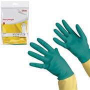 Перчатки МНОГОРАЗОВЫЕ латексные VILEDA, х/б напыление, СВЕРХПРОЧНЫЕ (неопрен), размер 9,5-10, XL (оч большой), зелено-желтые, 130 г, 174309