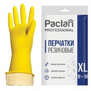 Перчатки МНОГОРАЗОВЫЕ латексные PACLAN "Professional", хлопчатобумажное напыление, размер 9,5-10, XL (очень большой), желтые