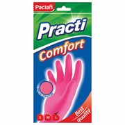 Перчатки МНОГОРАЗОВЫЕ латексные PACLAN "Practi Comfort", хлопчатобумажное напыление, размер 8,5-9, L (большой), розовые, вес 66 г, 407272