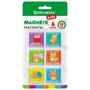 Магниты квадратные стеклянные 35 мм для досок магнитно-маркерных, НАБОР 6 шт., "Кот-энтузиаст" BRAUBERG KIDS, блистер, 272514