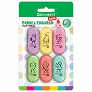 Ластики BRAUBERG KIDS "Fruits", НАБОР 6 штук, 50х23х10 мм, овальные, ассорти, 272669