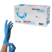Перчатки латексные смотровые сверхпрочные SFM HIGH RISK LX 1160, Германия, 25 пар (50 штук), размер 7-8, M (средний)