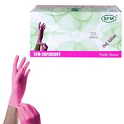 Перчатки нитриловые смотровые SFM Supersoft PINK, Германия, 100 пар (200 штук), размер 7-8, M (средний), розовые