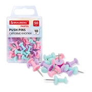 Силовые кнопки-гвоздики BRAUBERG PASTEL, пастельные цвета, 50 штук, 10 мм, 272758