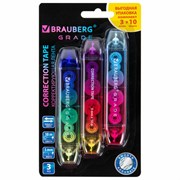 Корректирующая лента двусторонняя 5 мм x 10 м, КОМПЛЕКТ 3 штуки, BRAUBERG "Grade", блистер, 271942