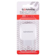 Зарядное устройство быстрое сетевое (220 В) SONNEN, USB QC 3.0 18 Вт, 3 А, белое, 455506