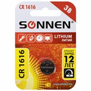 Батарейка литиевая SONNEN Lithium CR1616 "таблетка, дисковая, кнопочная" 1 шт., блистер, 455598