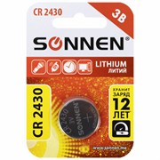Батарейка литиевая SONNEN Lithium CR2430 "таблетка, дисковая, кнопочная" 1 шт., блистер, 455600