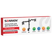 Кронштейн для двух мониторов настольный VESA 75х75, 100х100, 17"-32", до 16 кг, SONNEN STATIC, 455943