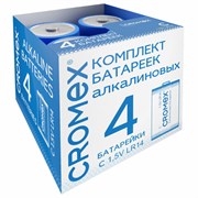 Батарейки алкалиновые КОМПЛЕКТ 4 шт., CROMEX (КРОМЕКС) Alkaline, C (LR14, 14А), короб, 456455