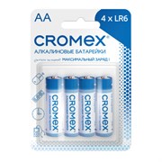 Батарейки алкалиновые "пальчиковые" КОМПЛЕКТ 4 шт., CROMEX (КРОМЕКС) Alkaline, AA (LR6, 15A), блистер, 457130