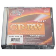 Диск CD-RW VS 700 Mb, 4-12x, Slim Case, КОМПЛЕКТ 5 шт., VSCDRWSL501
