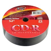 Диск CD-R VS, 700 Мб, 52x, Bulk (термоусадка без шпиля), КОМПЛЕКТ 25 шт., VSCDRSH2501
