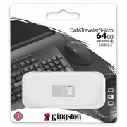 Флеш-диск 64 GB, KINGSTON DataTraveler Micro USB 3.2, металлический корпус, серебристый, DTMC3G2/64GB