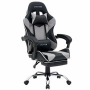 Кресло компьютерное CROMEX (КРОМЕКС) "Wave GM-145", вибромассаж, подножка, подушки, экокожа, черное/серое, 532956