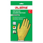 Перчатки МНОГОРАЗОВЫЕ латексные LAIMA "ЛЮКС", хлопчатобумажное напыление, ПЛОТНЫЕ, размер 8-9, L (большой), желтые, вес 55 г, 600043