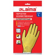 Перчатки МНОГОРАЗОВЫЕ латексные LAIMA "ПРЕМИУМ", хлопчатобумажное напыление, СВЕРХПЛОТНЫЕ, размер 8-9, L (большой), желтые, вес 65 г, 600272