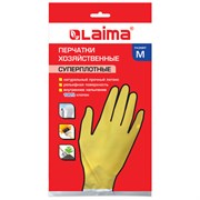 Перчатки МНОГОРАЗОВЫЕ латексные LAIMA "ПРЕМИУМ", хлопчатобумажное напыление, СВЕРХПЛОТНЫЕ, размер 7-8, M (средний), желтые, вес 60 г, 600571