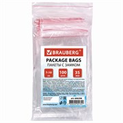 Пакеты с замком ZIP LOCK "зиплок", комплект 100 шт., 70х100 мм, ПВД, толщина 35 микрон, BRAUBERG, 606208